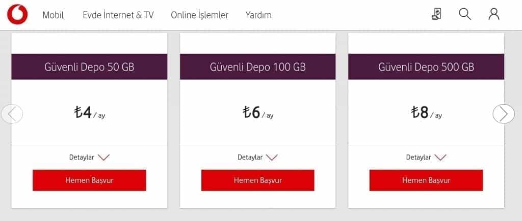 Vodafone Internet Bulut Depolama Fiyatları