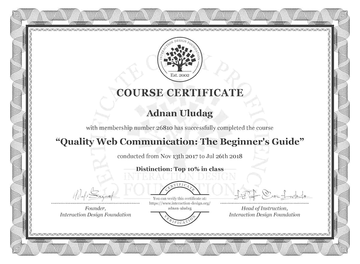 Quality Web Comm Certificate