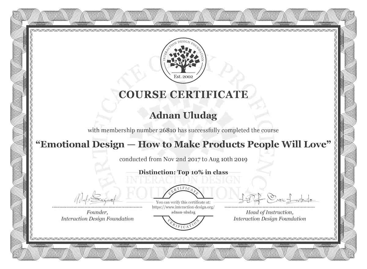 Emotional Design Course Certificate